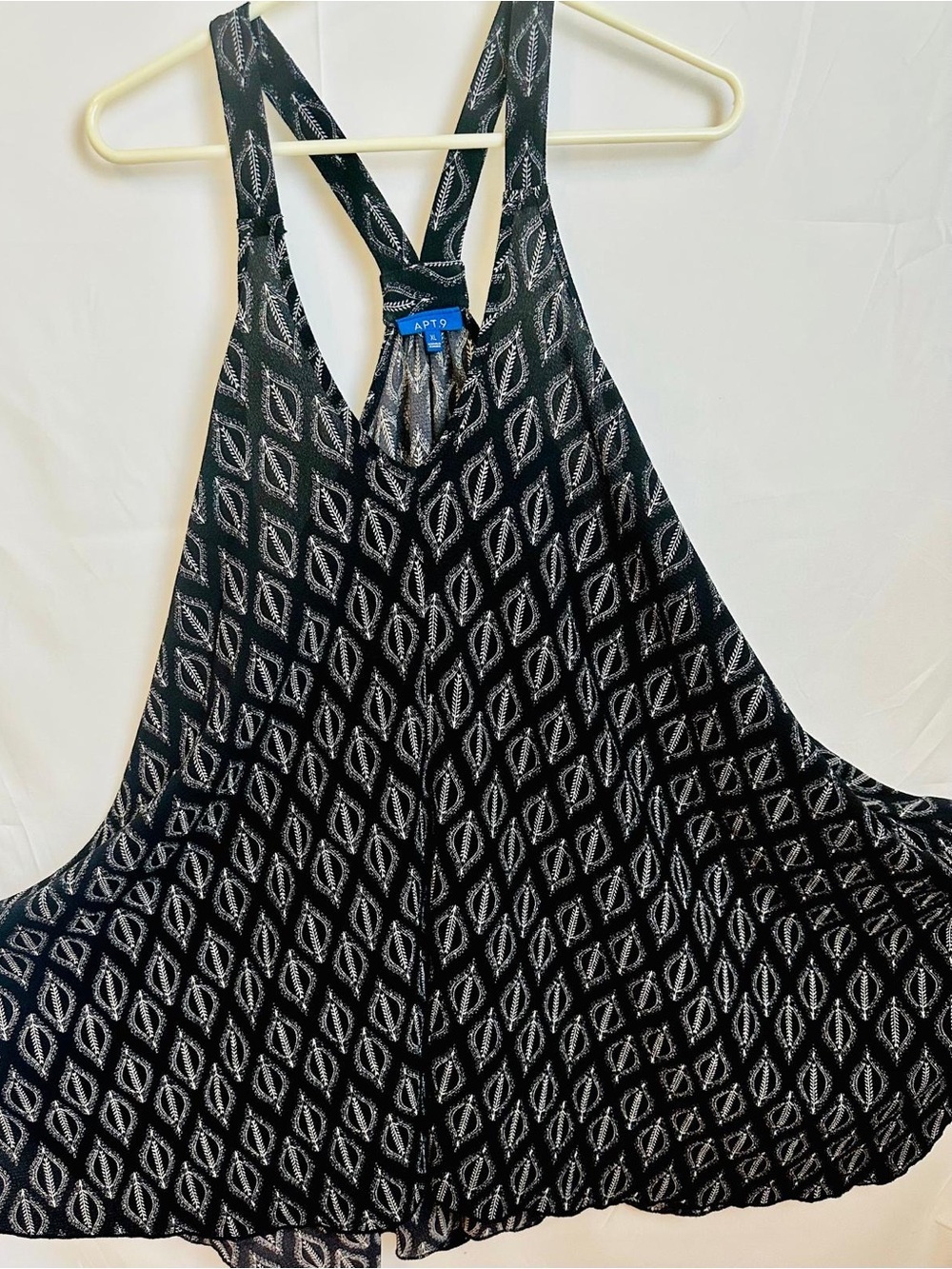 Apt. 9 Black Dress with Silver Geometric Print, Backless Racerback